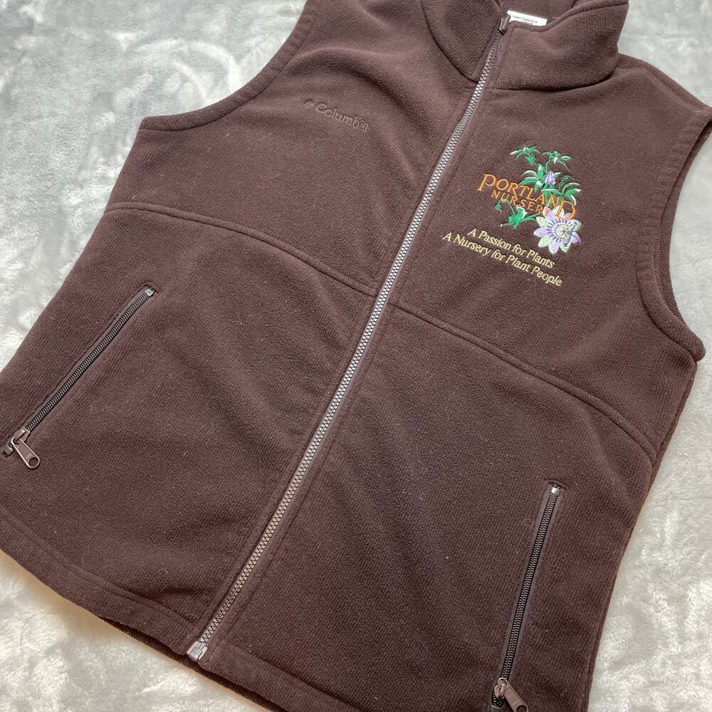 Vintage‎ Portland Oregon Nursery Womens Fleece Vest Sz L Brown Full Zip Columbia